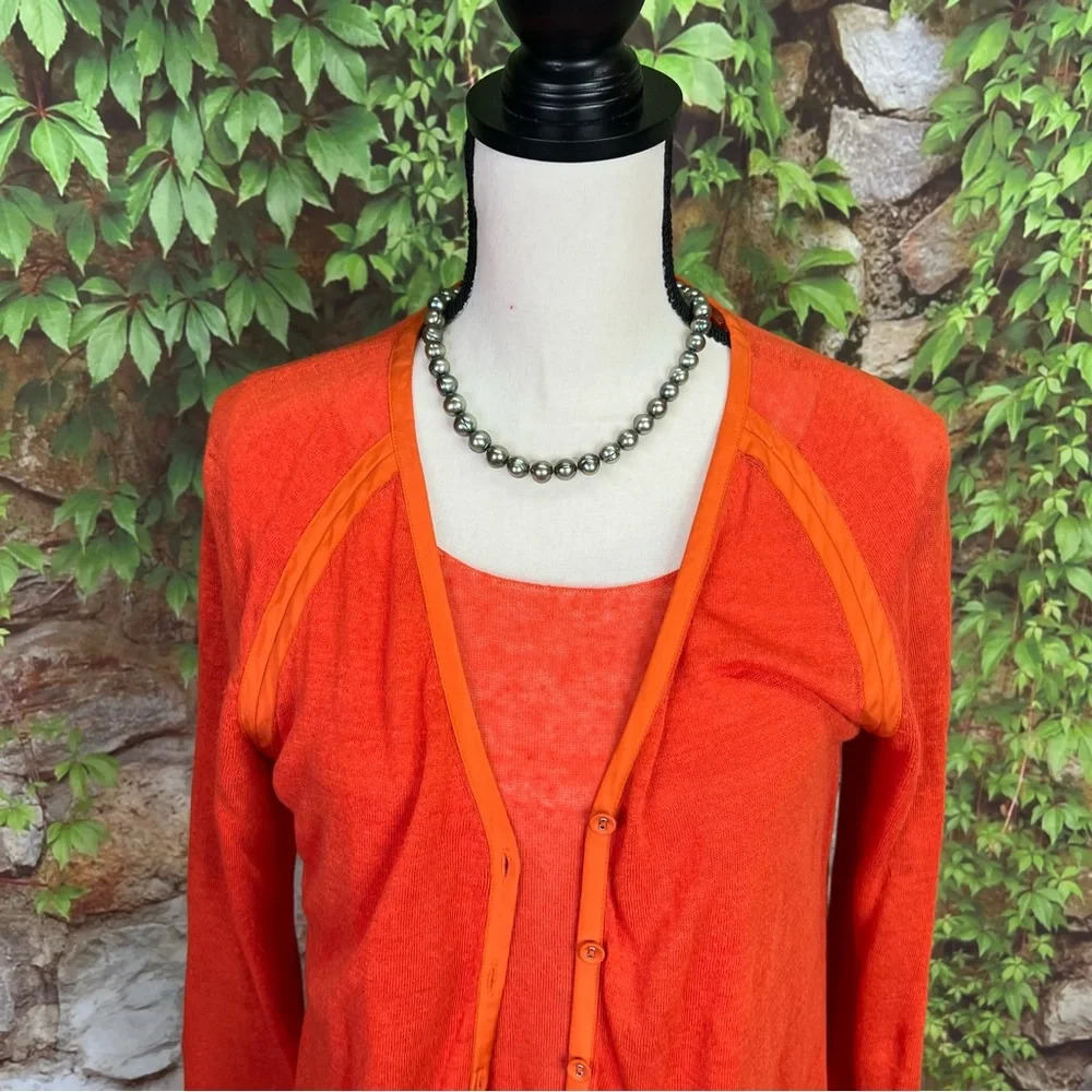LAFAYETTE 148 NEW YORK Vibrant Linen Blend Orange Knit Set, M
